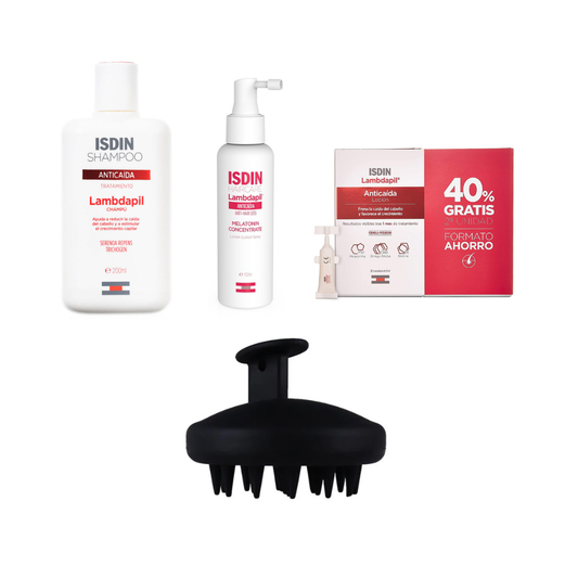 Routine Complet ISDIN Anti-Chute + Brosse Stimulante - Shampoing+ Lotion+Cure 40 Unidoses
